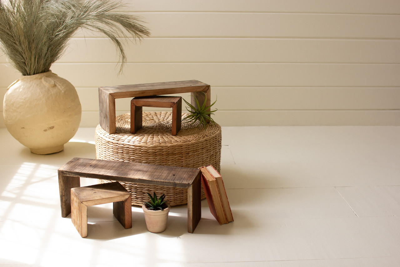 KALALOU NMCC1336 SET OF FOUR RECYCLED WOOD NESTING RECTANGLE RISERS