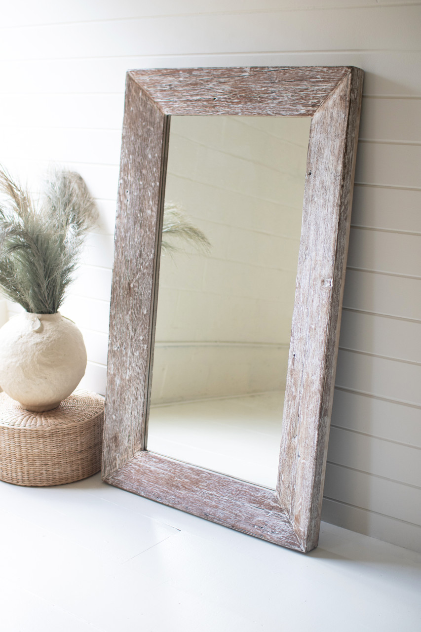 KALALOU NRET1002 RECYCLED WOOD - TAPPER MIRROR - WHITEWASH