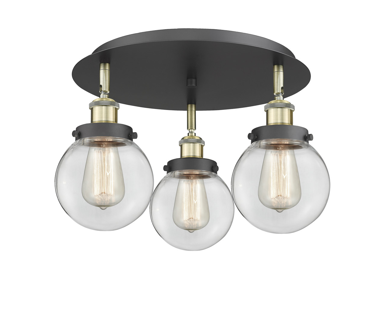 INNOVATIONS 916-3C-BAB-G202-6 Beacon 3 17.75 inch Flush Mount Black Antique Brass