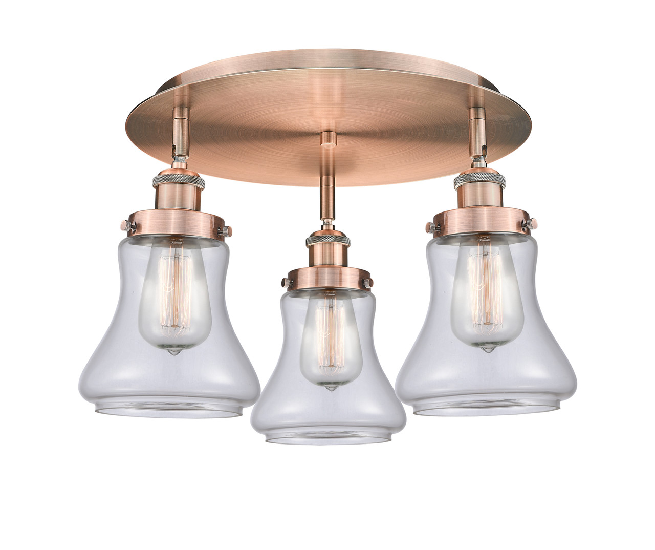 INNOVATIONS 916-3C-AC-G192 Bellmont 3 17.75 inch Flush Mount Antique Copper