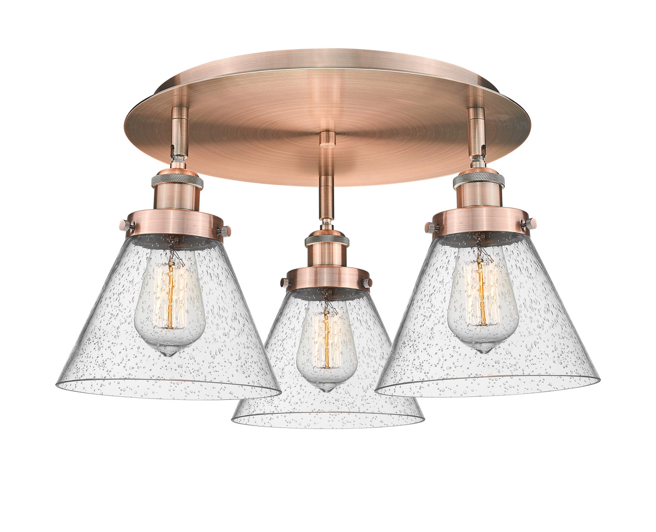 INNOVATIONS 916-3C-AC-G44 Cone 3 19.5 inch Flush Mount Antique Copper