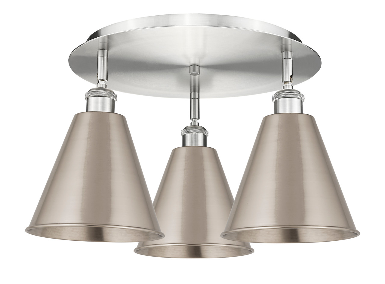 INNOVATIONS 516-3C-SN-MBC-8-SN Ballston Cone 3 19.75 inch Flush Mount Satin Nickel