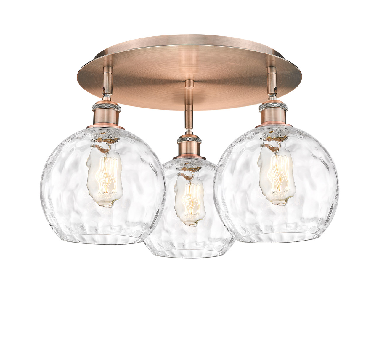 INNOVATIONS 516-3C-AC-G1215-8 Athens Water Glass 3 19.75 inch Flush Mount Antique Copper