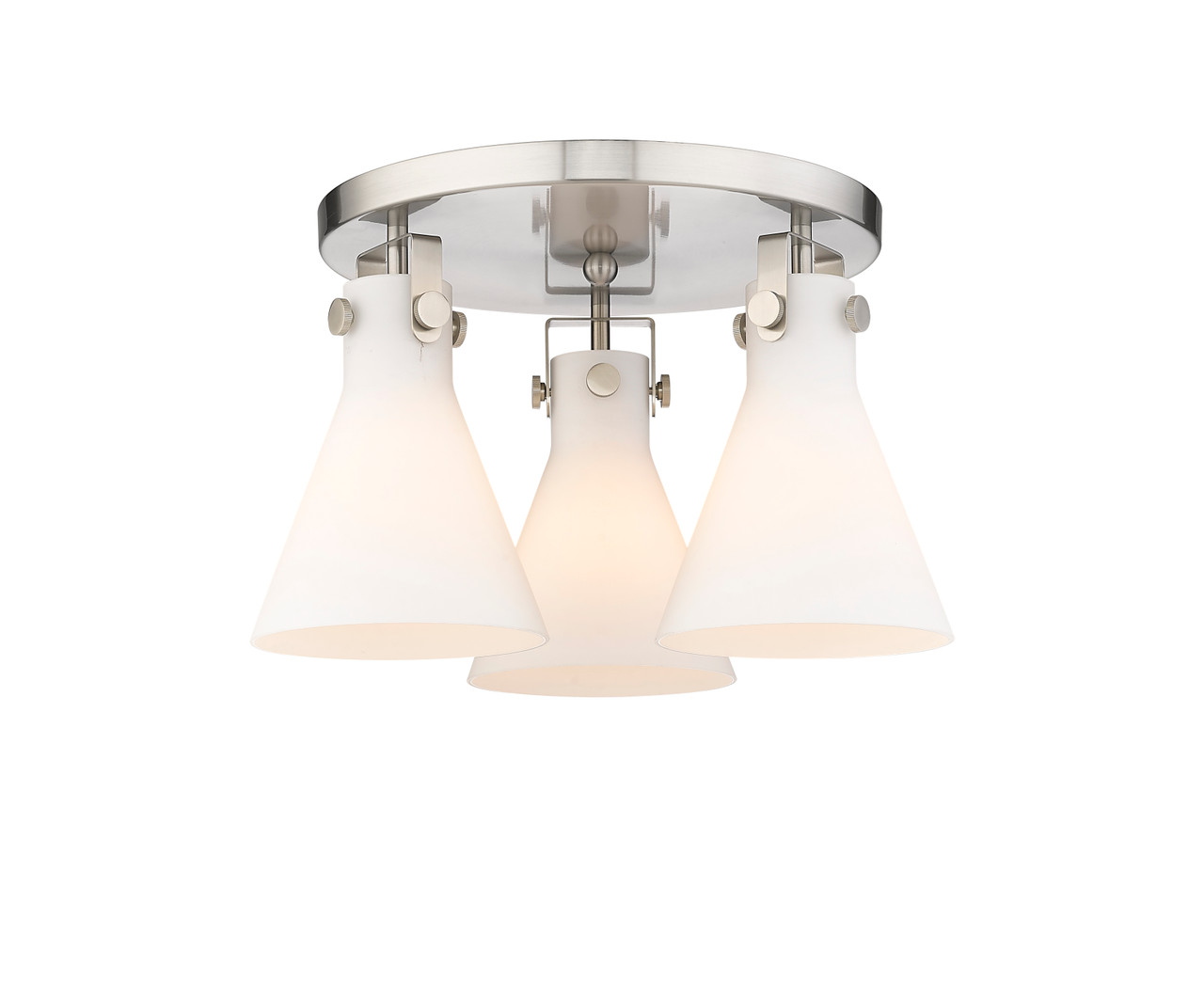 INNOVATIONS 411-3F-SN-G411-7WH Newton Cone 3 18 inch Flush Mount Satin Nickel
