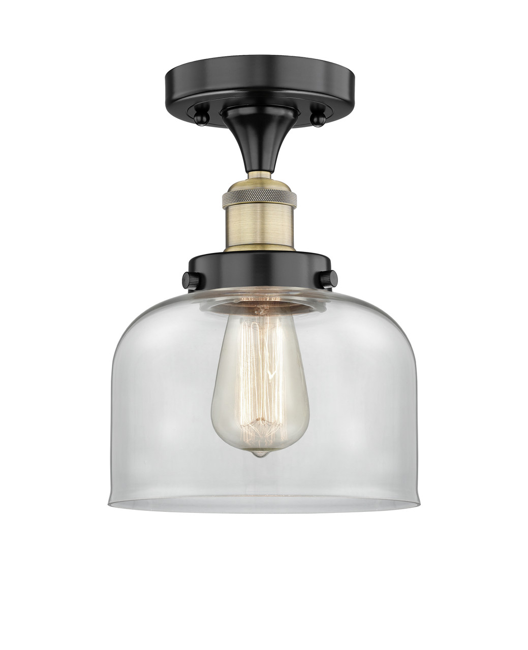 INNOVATIONS 616-1F-BAB-G72 Bell 1 6.5 inch Semi-Flush Mount Black Antique Brass