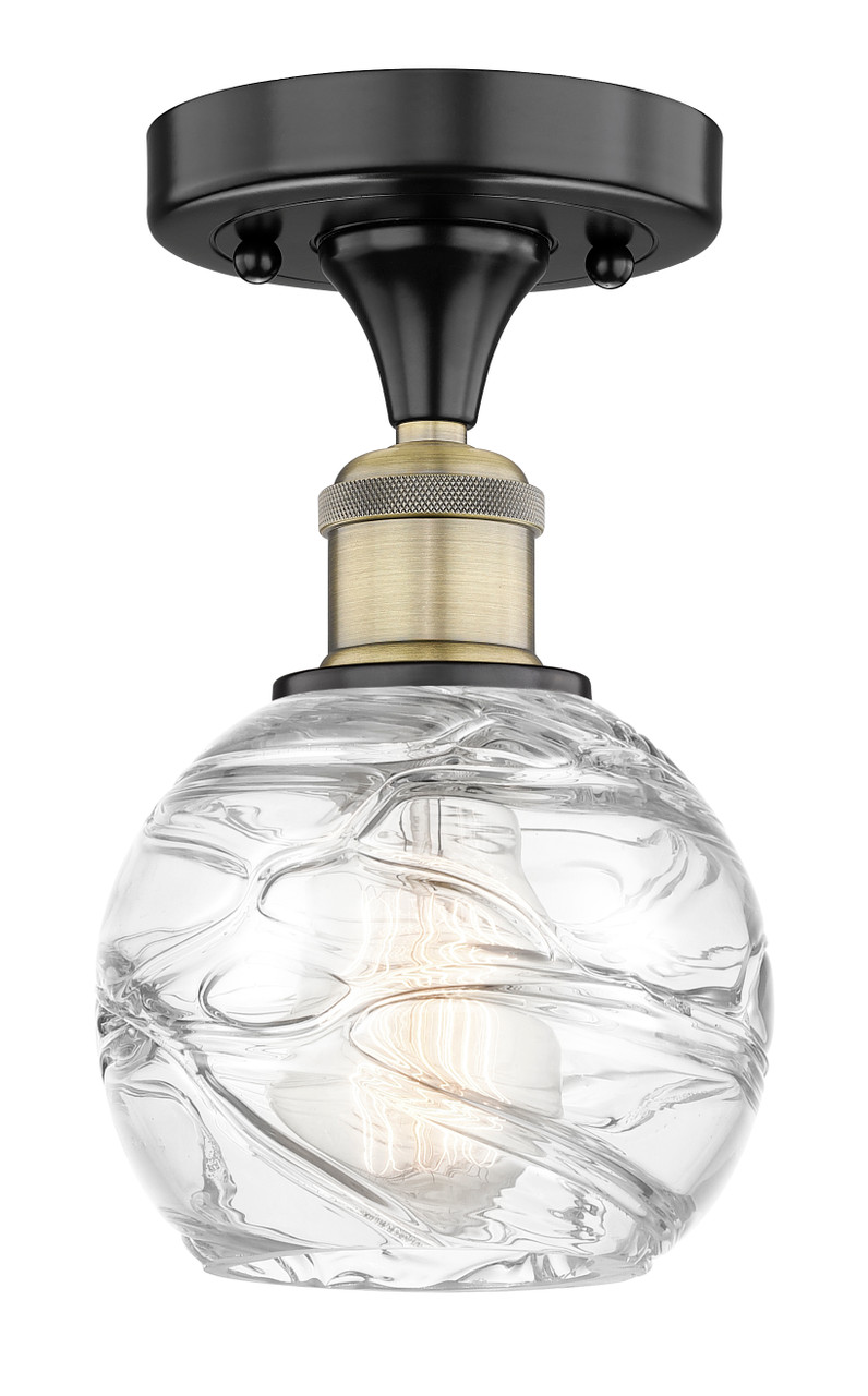 INNOVATIONS 616-1F-BAB-G1213-6 Athens Deco Swirl 1 6 inch Semi-Flush Mount Black Antique Brass