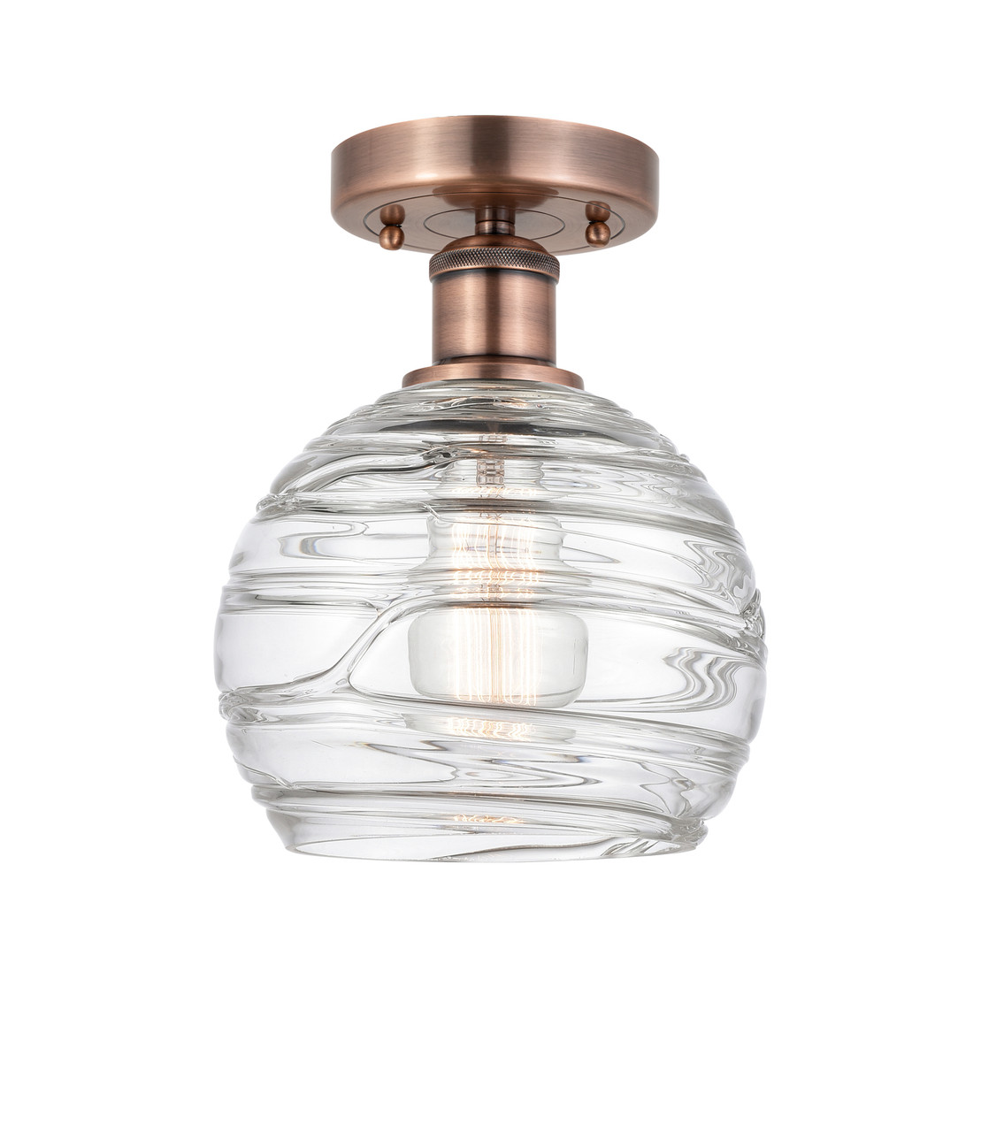 INNOVATIONS 616-1F-AC-G1213-8 Athens Deco Swirl 1 8 inch Semi-Flush Mount Antique Copper