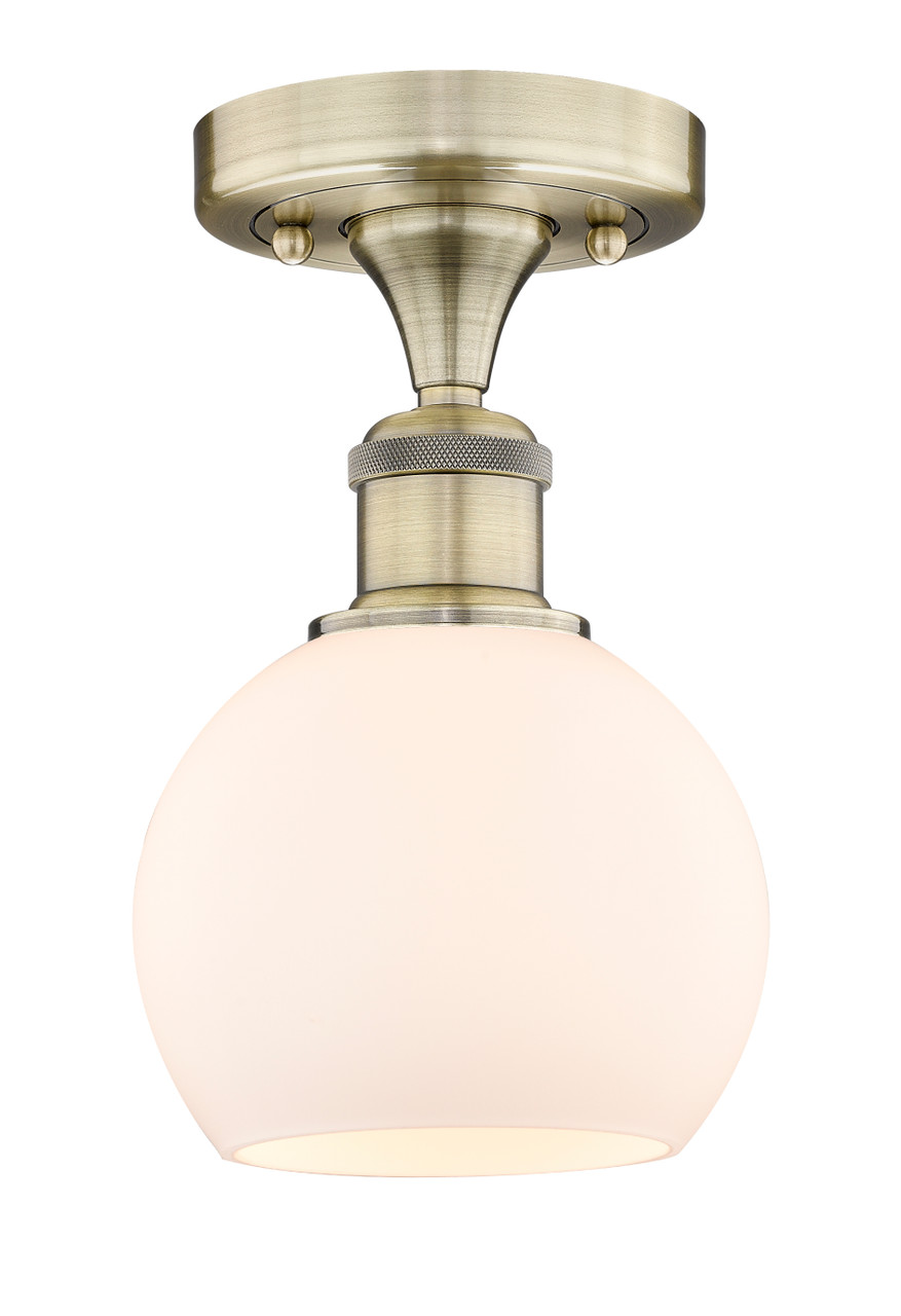 INNOVATIONS 616-1F-AB-G121-6 Athens 1 6 inch Semi-Flush Mount Antique Brass