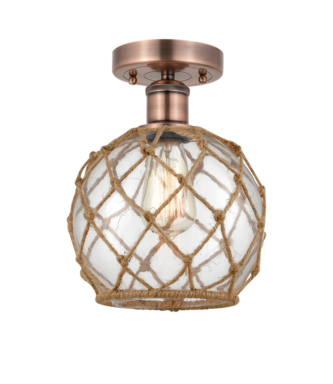 INNOVATIONS 616-1F-AC-G122-8RB Farmhouse Rope 1 8 inch Semi-Flush Mount Antique Copper INNOVATIONS 616-1F-AC-G122-8RB Farmhouse Rope 1 8 inch Semi-Flush Mount Antique Copper