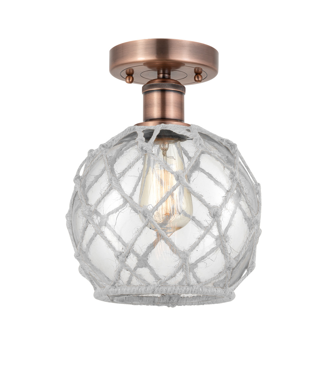 INNOVATIONS 616-1F-AC-G122-8RW Farmhouse Rope 1 8 inch Semi-Flush Mount Antique Copper