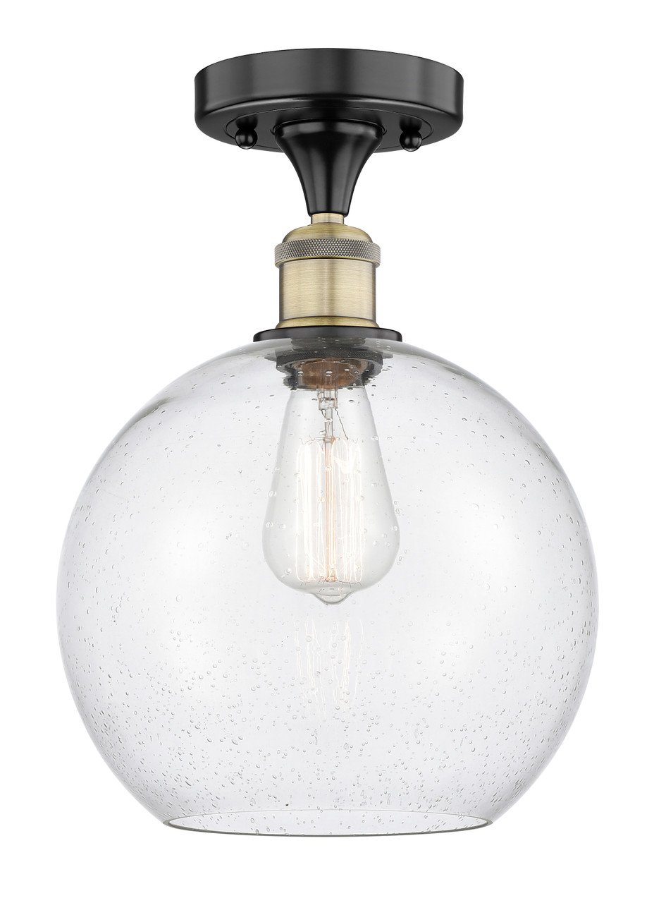 INNOVATIONS 616-1F-BAB-G124-10 Athens 1 10 inch Semi-Flush Mount Black Antique Brass