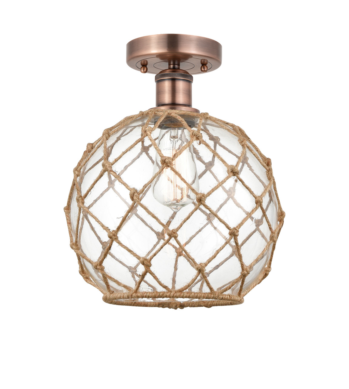 INNOVATIONS 616-1F-AC-G122-10RB Farmhouse Rope 1 10 inch Semi-Flush Mount Antique Copper