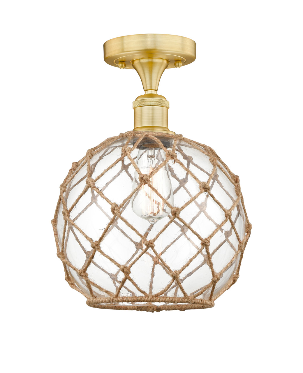 INNOVATIONS 616-1F-SG-G122-10RB Farmhouse Rope 1 10 inch Semi-Flush Mount Satin Gold INNOVATIONS 616-1F-SG-G122-10RB Farmhouse Rope 1 10 inch Semi-Flush Mount Satin Gold