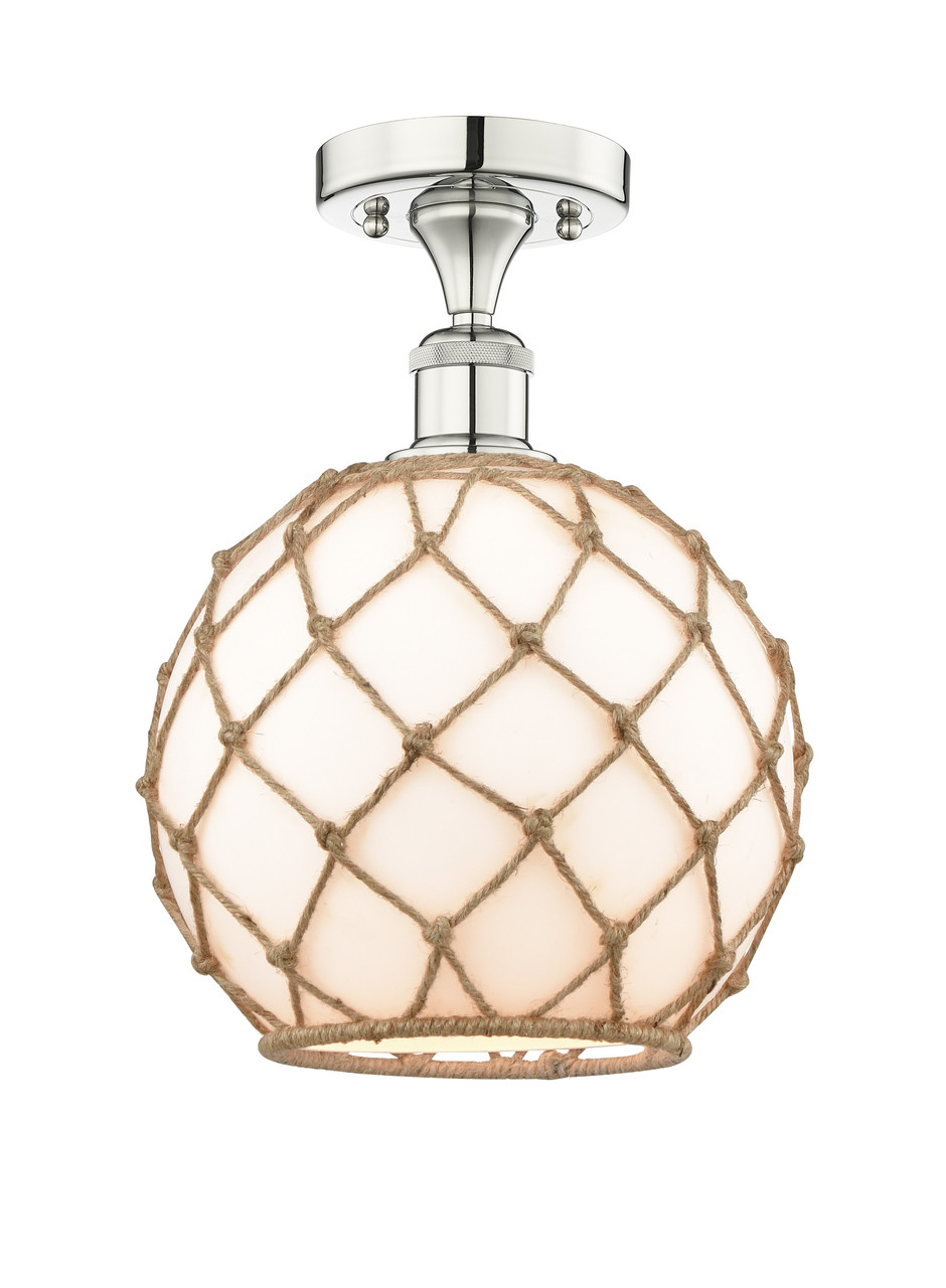 INNOVATIONS 616-1F-PN-G121-10RB Farmhouse Rope 1 10 inch Semi-Flush Mount Polished Nickel