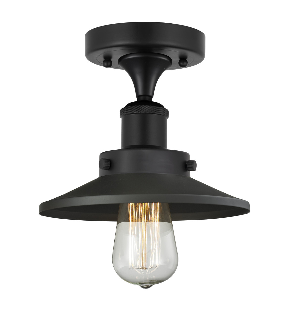 INNOVATIONS 616-1F-BK-M6-BK Railroad 1 Light Semi-Flush Mount part of the Franklin Restoration Collection Matte Black