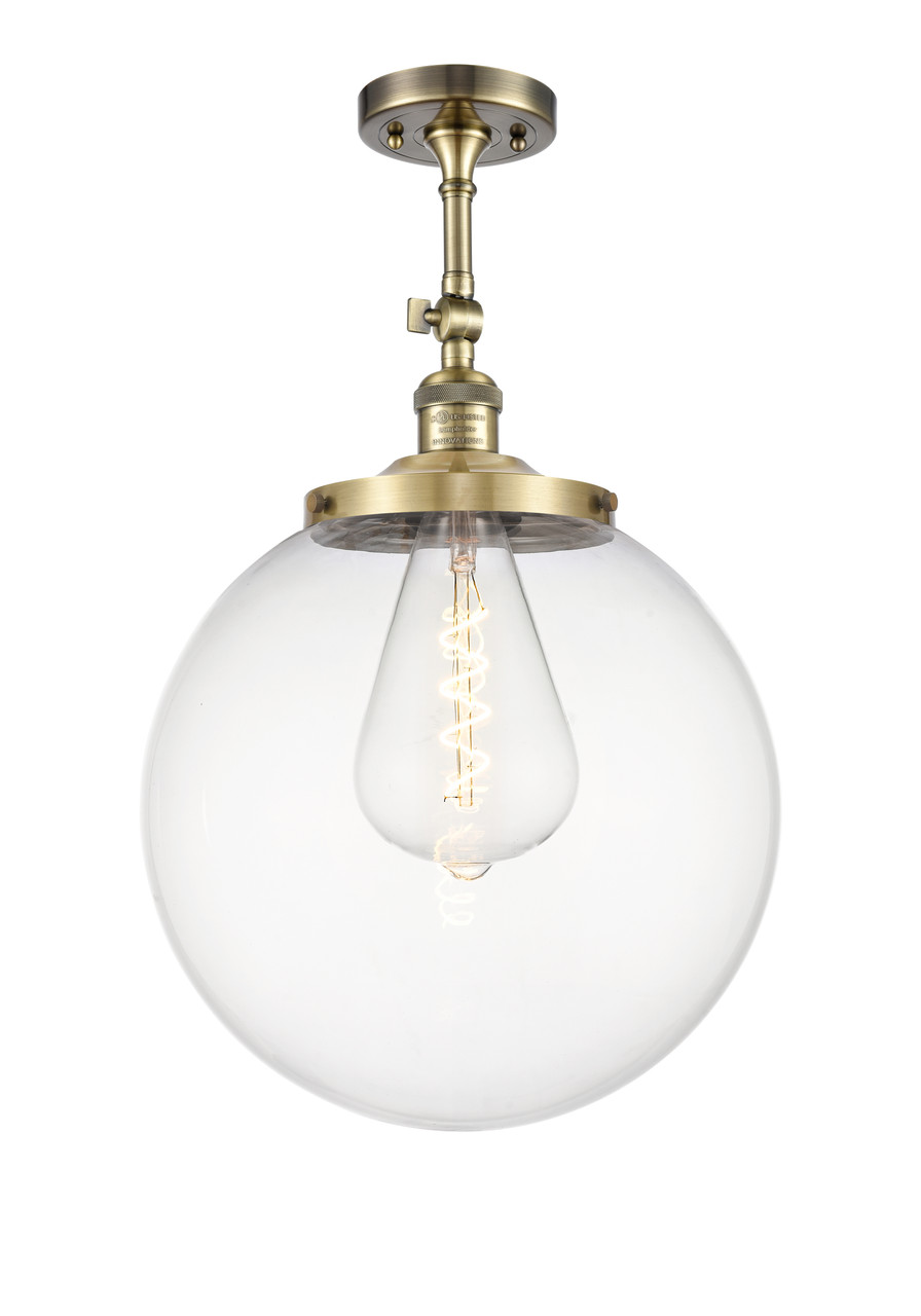 INNOVATIONS 201F-AB-G202-14 Beacon 1 Light 14 inch Semi-Flush Mount Antique Brass