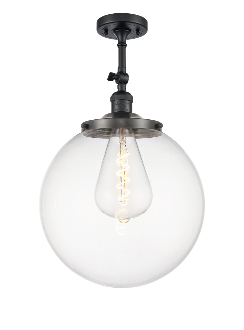 INNOVATIONS 201F-BK-G202-14 Beacon 1 Light 14 inch Semi-Flush Mount Matte Black