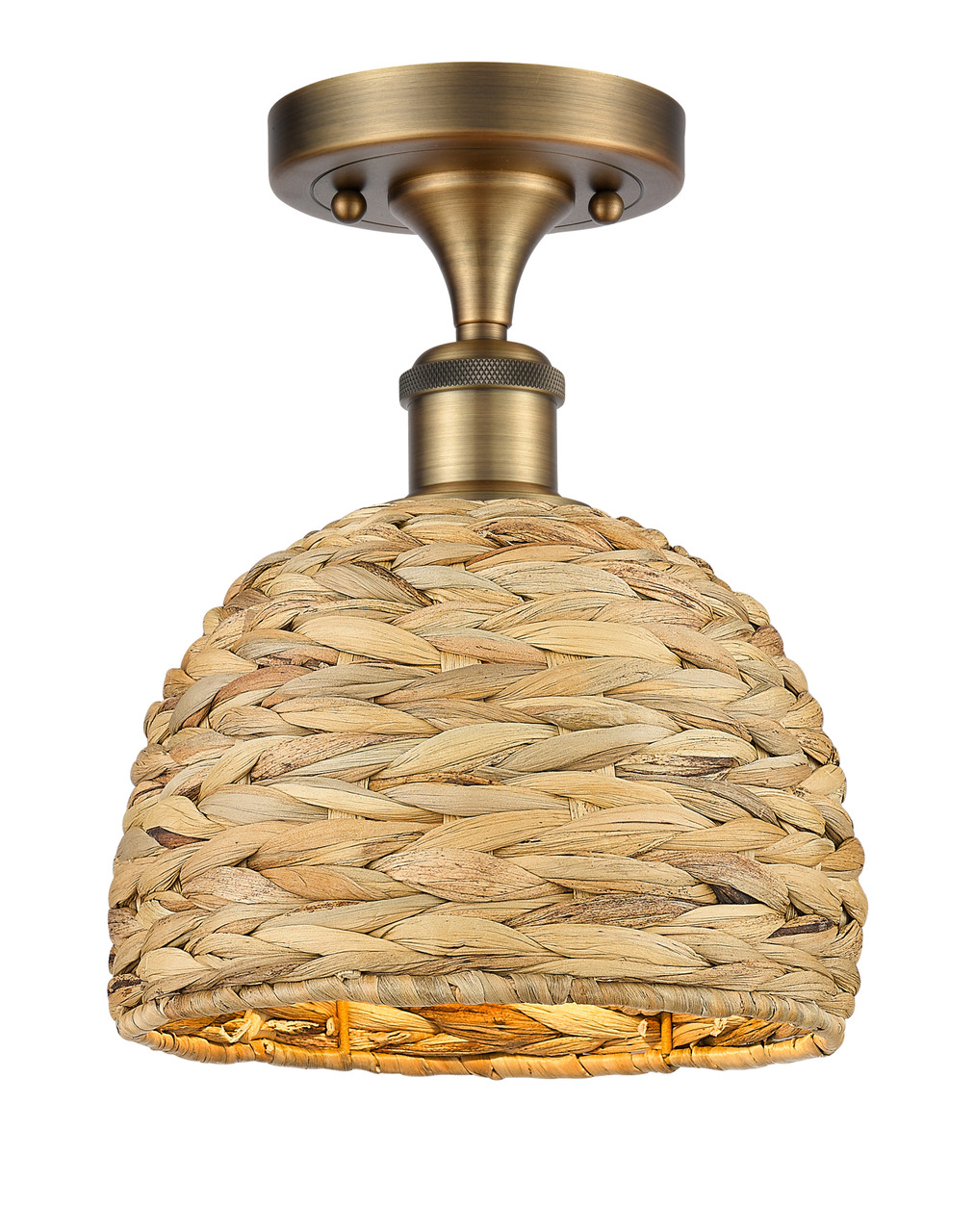 INNOVATIONS 516-1C-BB-RBD-8-NAT Woven Rattan 1 8 inch Semi-Flush Mount Brushed Brass