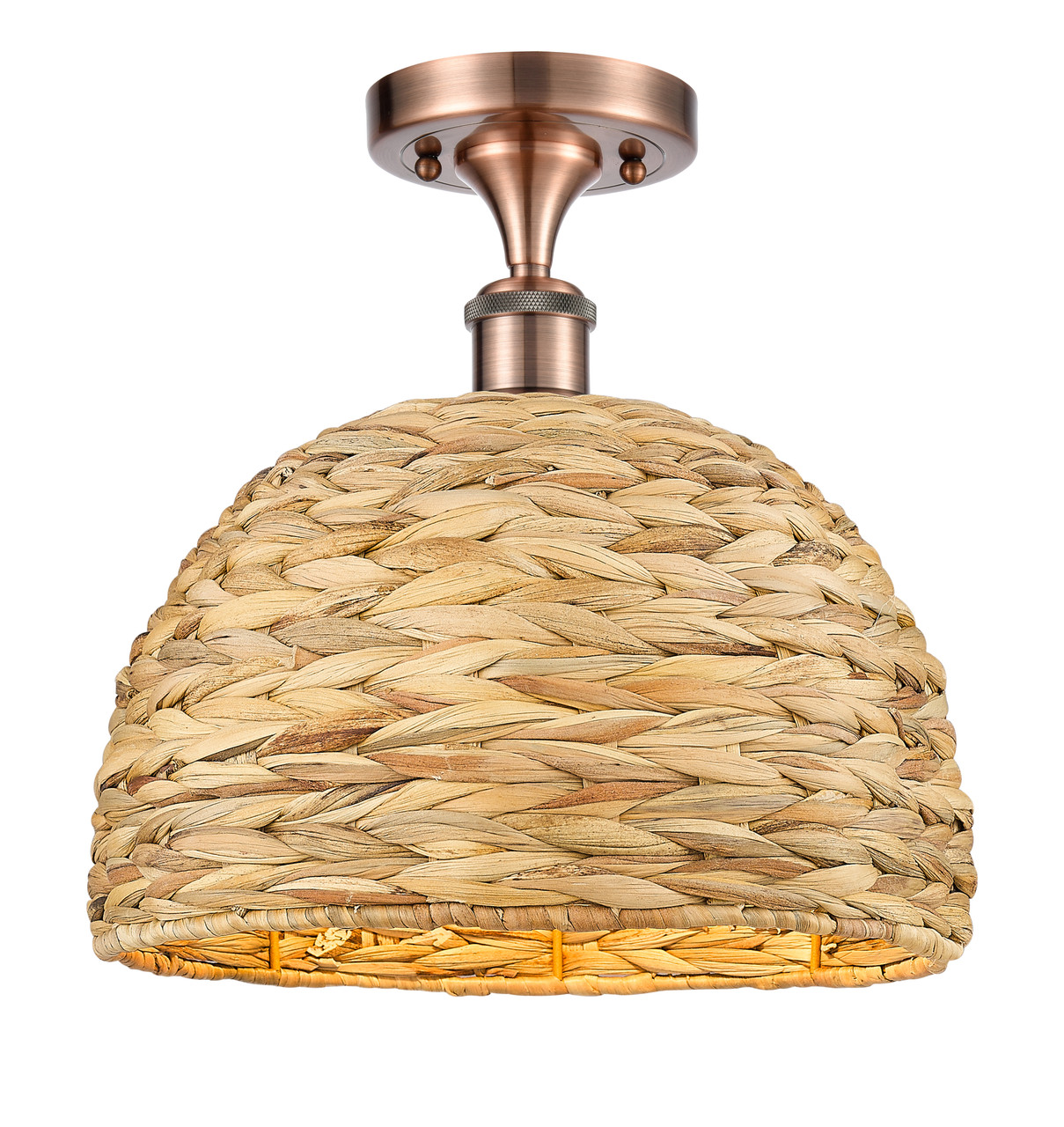 INNOVATIONS 516-1C-AC-RBD-12-NAT Woven Rattan 1 12 inch Semi-Flush Mount Antique Copper