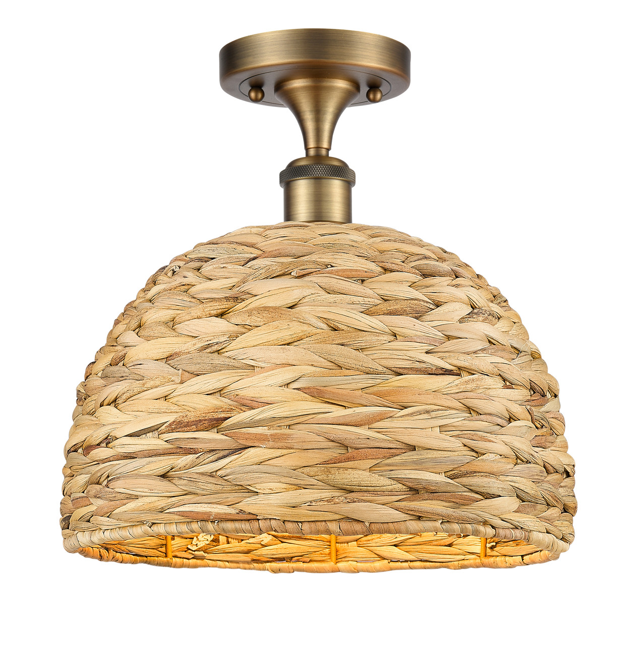 INNOVATIONS 516-1C-BB-RBD-12-NAT Woven Rattan 1 12 inch Semi-Flush Mount Brushed Brass
