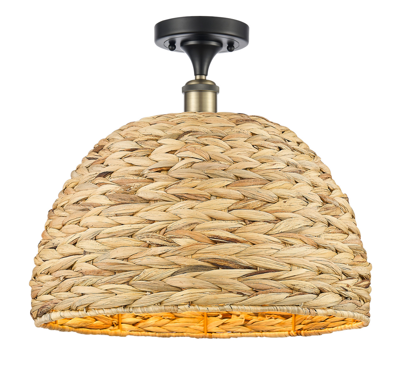 INNOVATIONS 516-1C-BAB-RBD-16-NAT Woven Rattan 1 15.75 inch Semi-Flush Mount Black Antique Brass