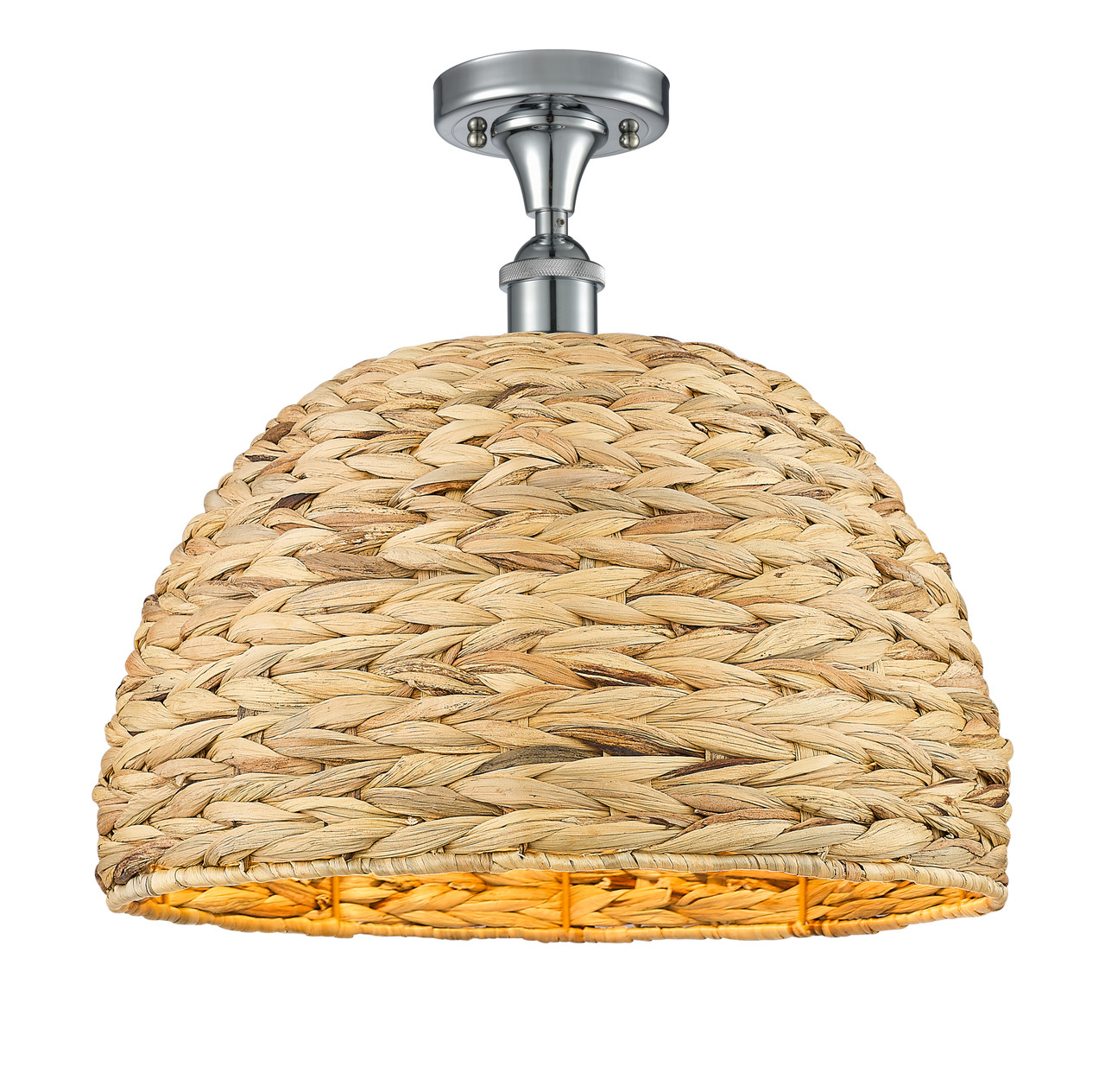 INNOVATIONS 516-1C-PC-RBD-16-NAT Woven Rattan 1 15.75 inch Semi-Flush Mount Polished Chrome