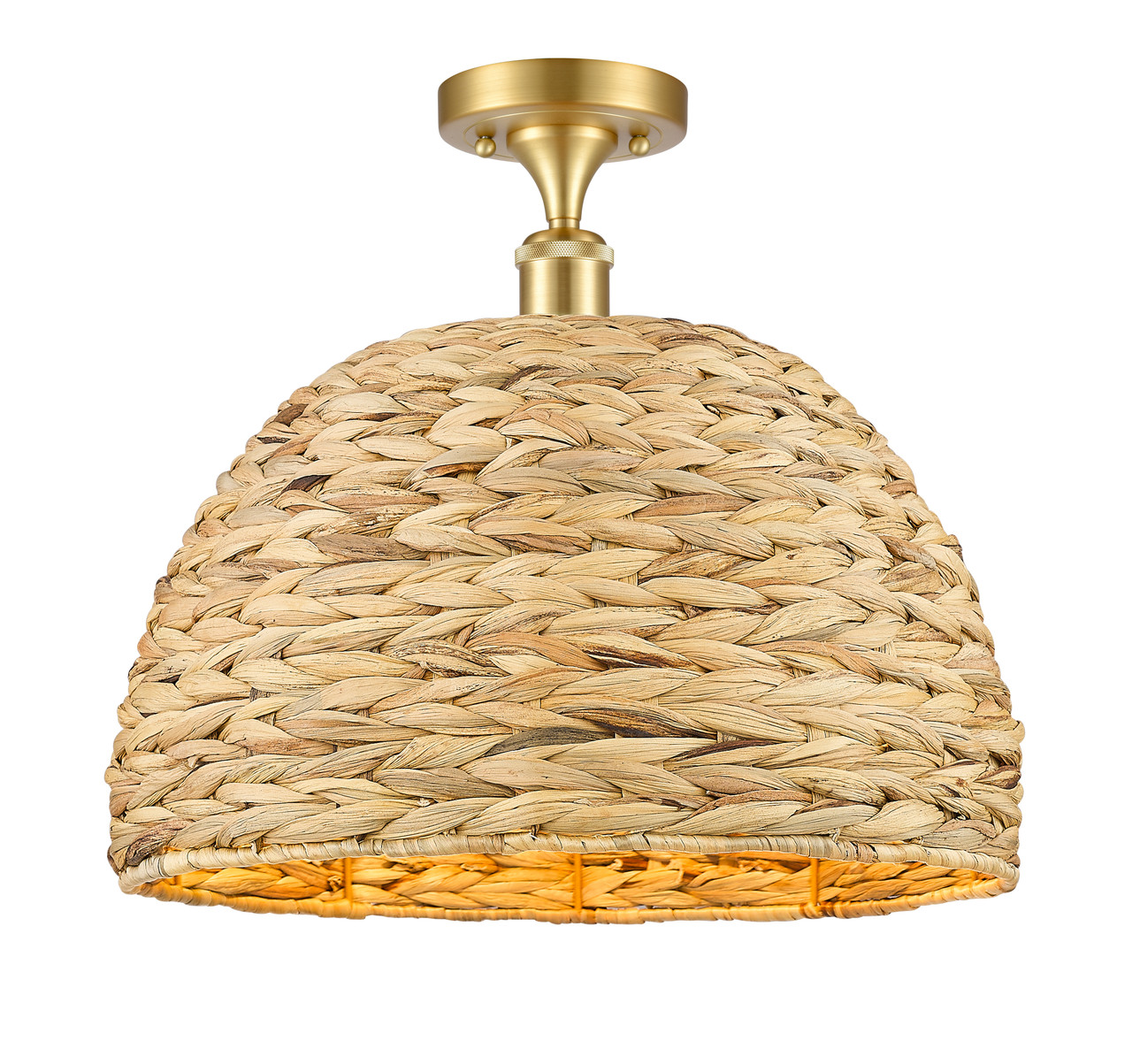 INNOVATIONS 516-1C-SG-RBD-16-NAT Woven Rattan 1 15.75 inch Semi-Flush Mount Satin Gold