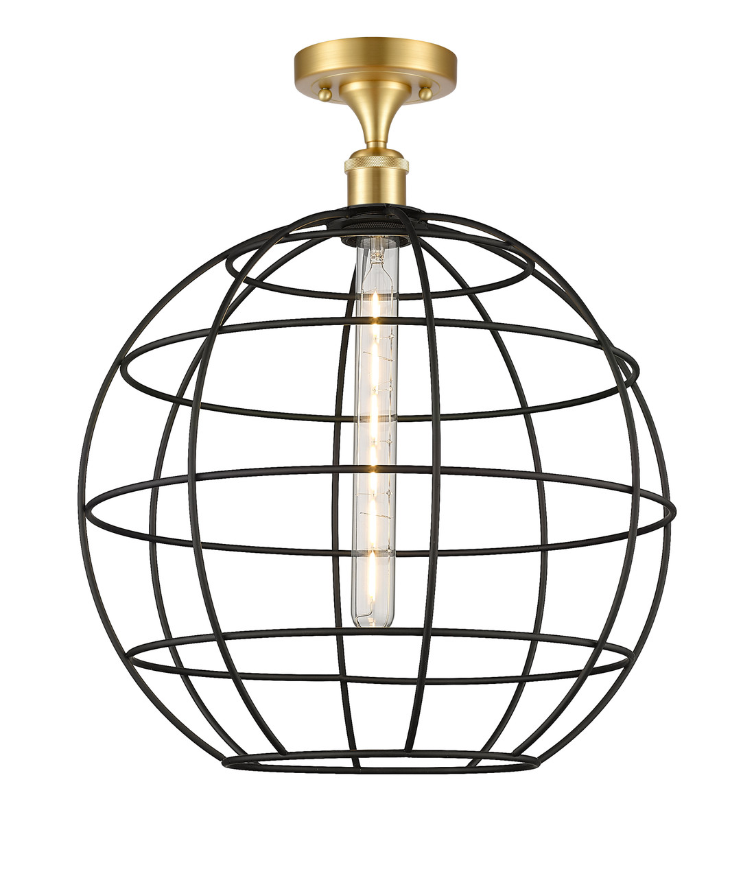 INNOVATIONS 516-1C-SG-CE-16-BK Lake Placid 1 16 inch Semi-Flush Mount Satin Gold