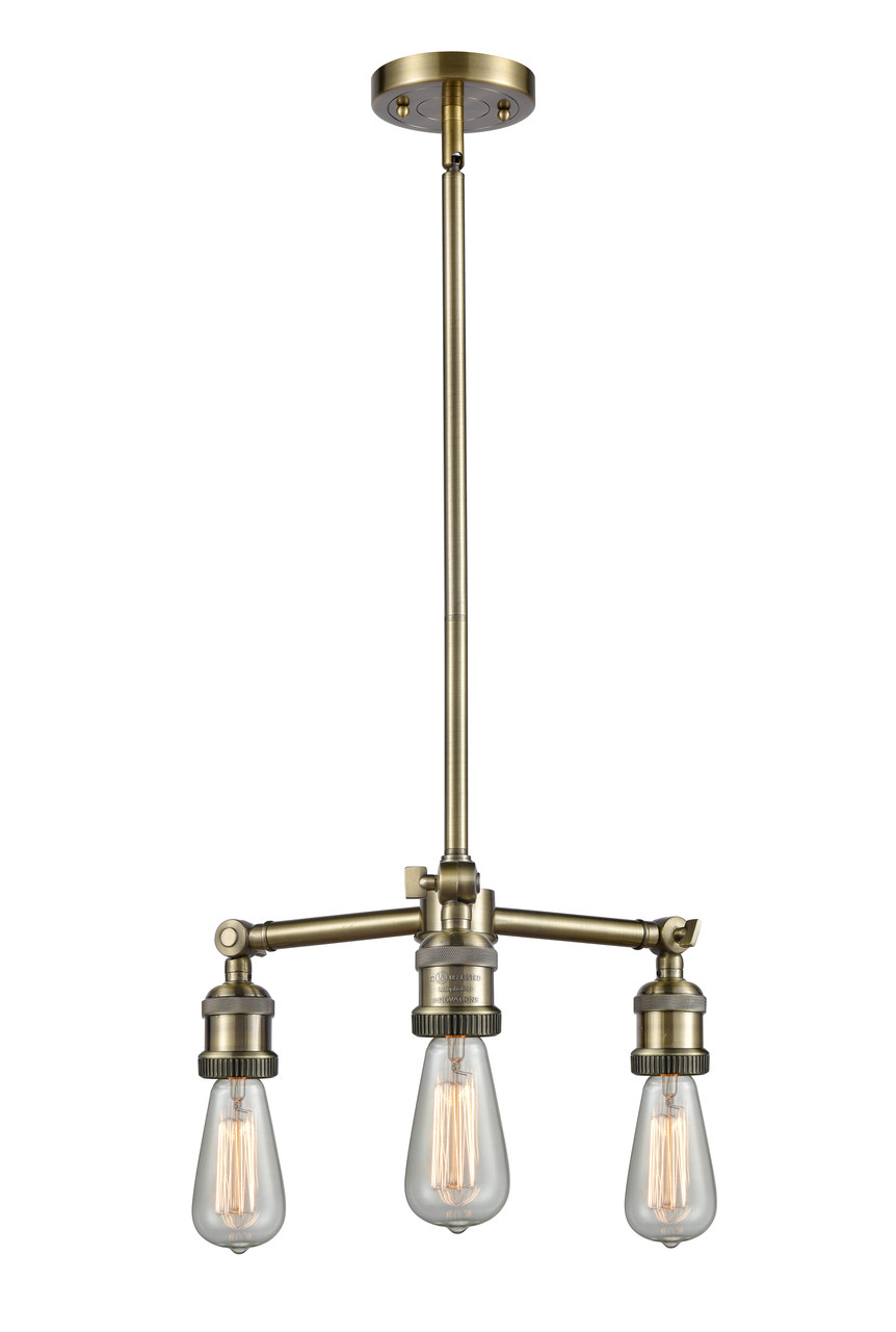 INNOVATIONS 207-AB Bare Bulb 3 Light Chandelier part of the Franklin Restoration Collection Antique Brass