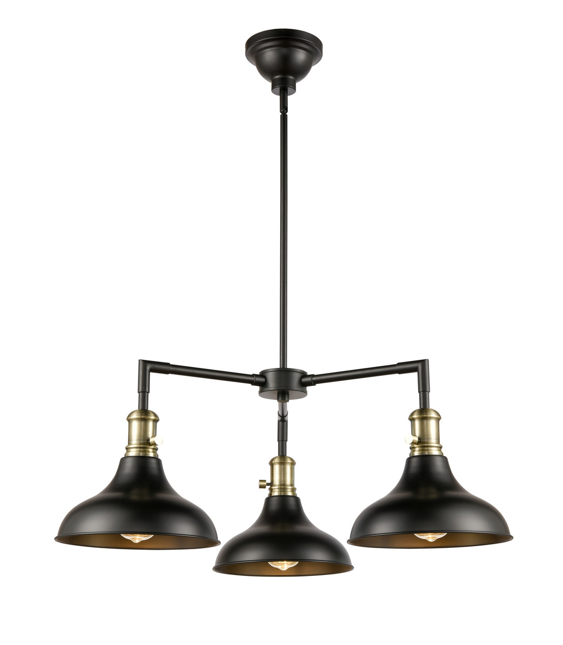 INNOVATIONS 443SW-3CR-BAB-M15BK-LED Metro 3 Light 30 inch Chandelier With Switch Black Antique Brass