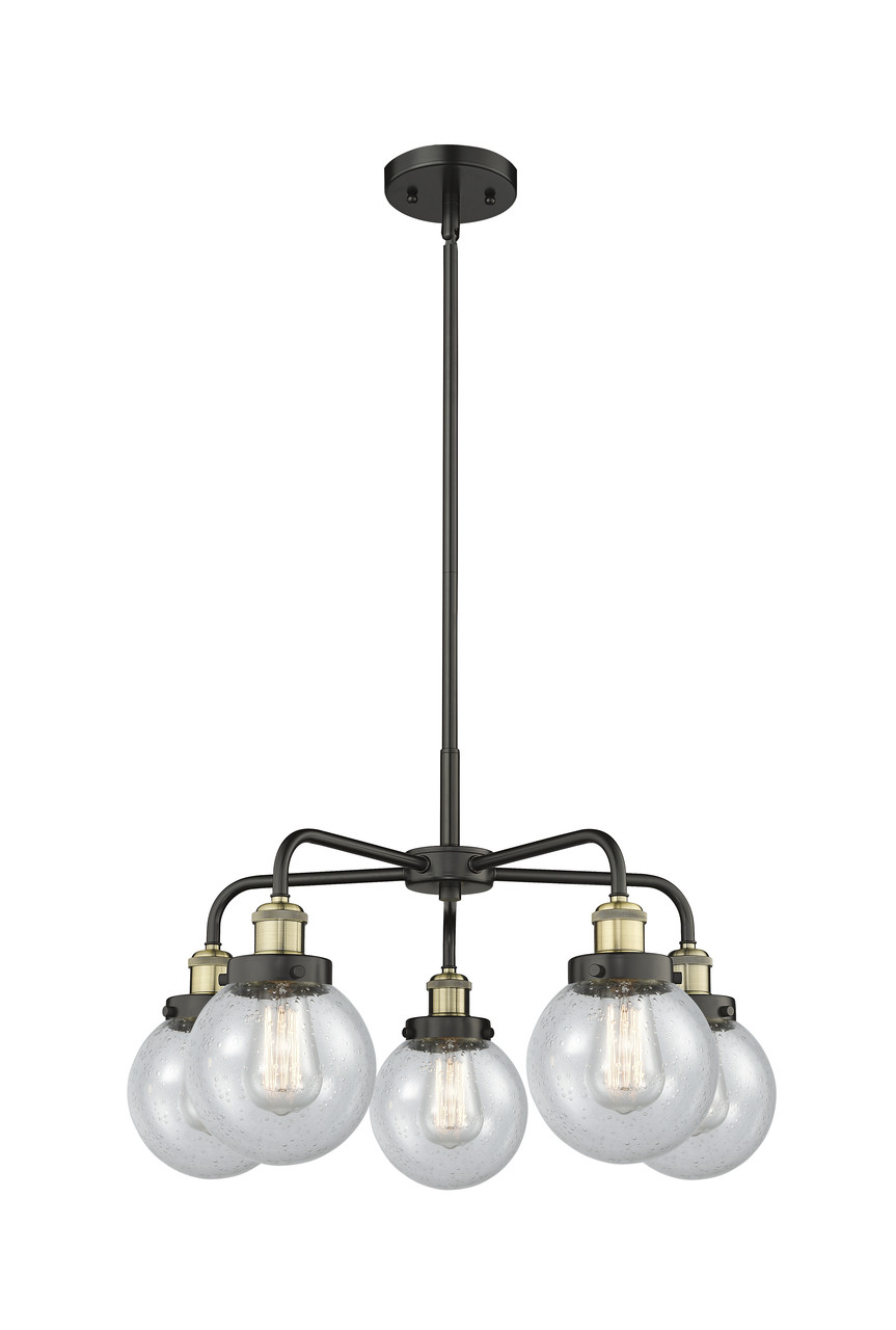 INNOVATIONS 916-5CR-BAB-G204-6 Beacon 5 24 inch Chandelier Black Antique Brass