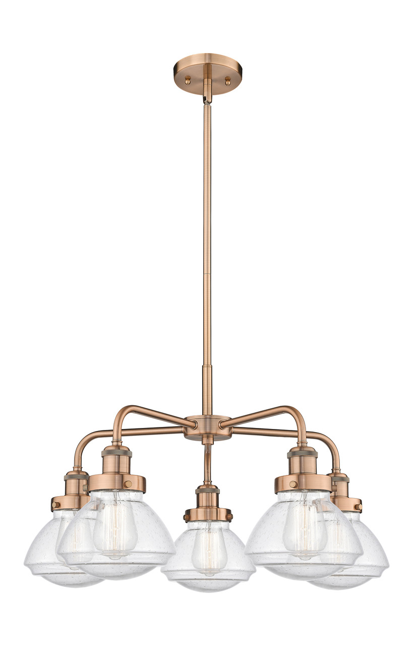 INNOVATIONS 916-5CR-AC-G324 Olean 5 24.5 inch Chandelier Antique Copper