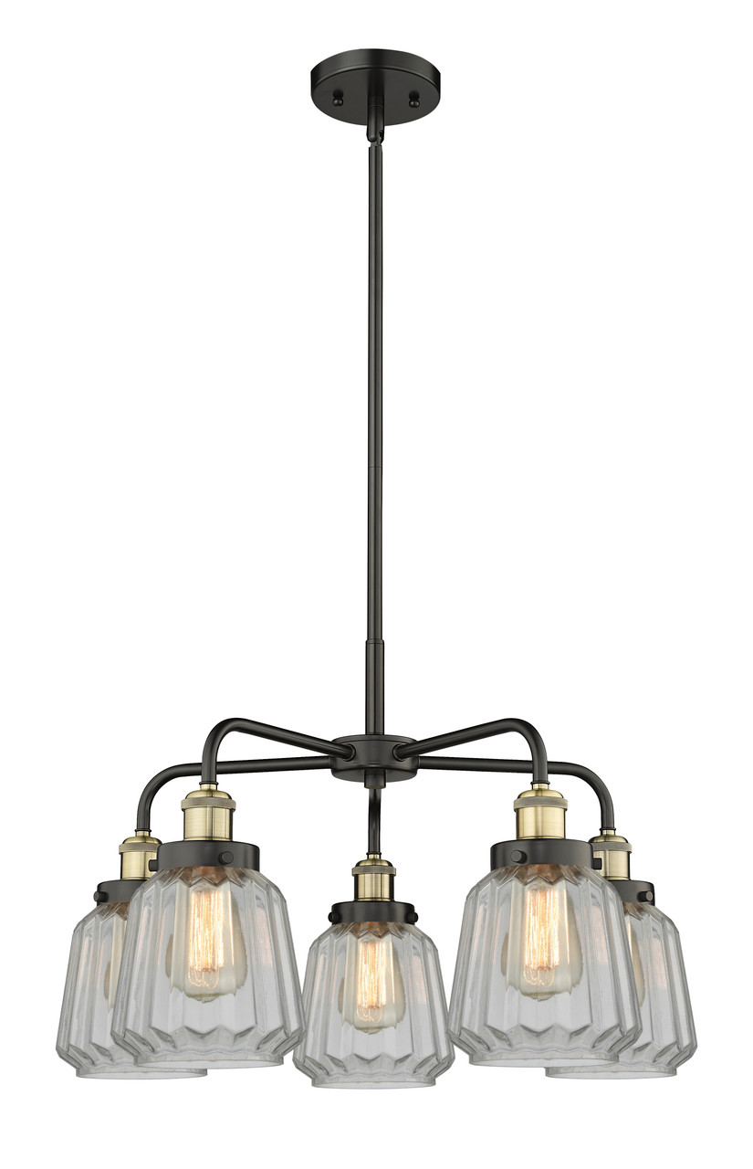 INNOVATIONS 916-5CR-BAB-G142 Chatham 5 24.5 inch Chandelier Black Antique Brass