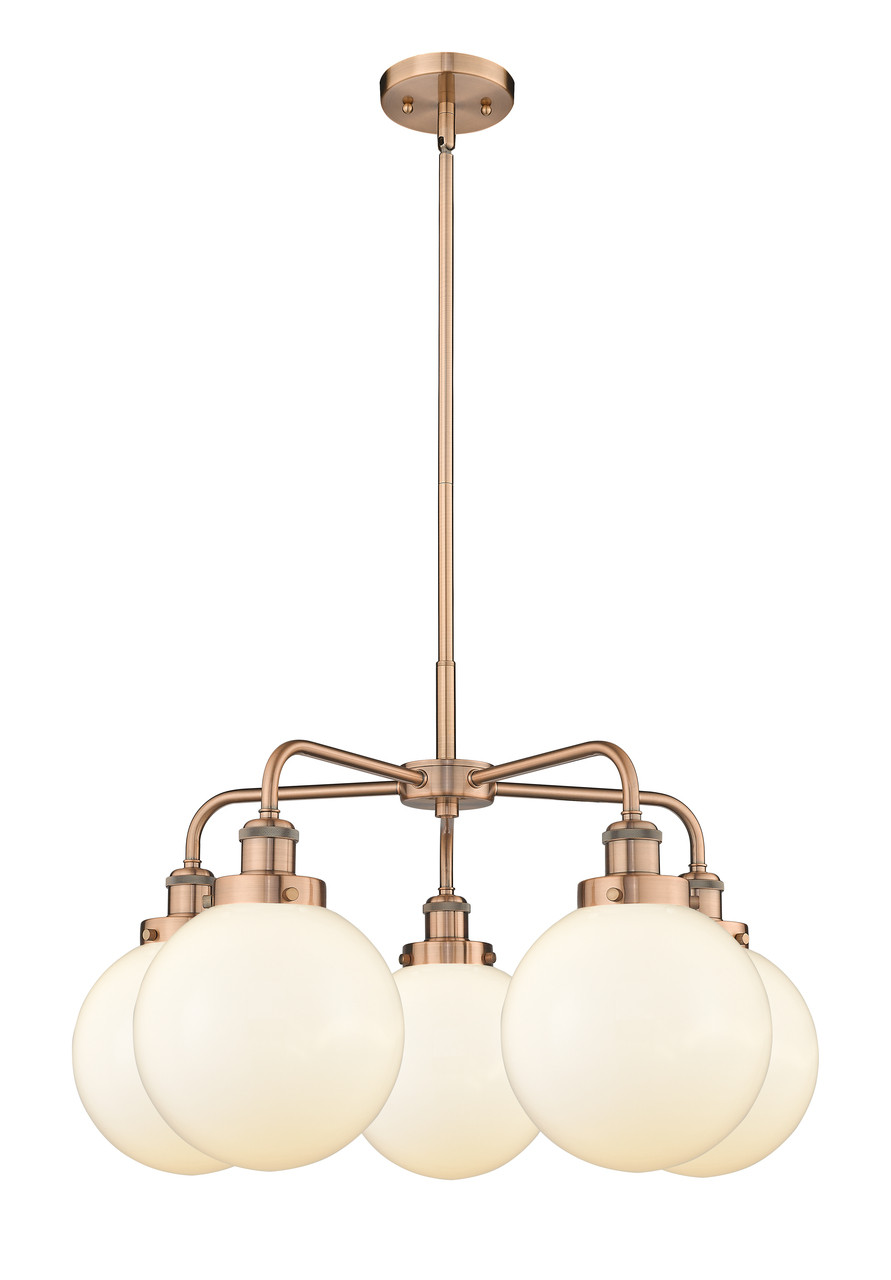 INNOVATIONS 916-5CR-AC-G201-8 Beacon 5 26 inch Chandelier Antique Copper