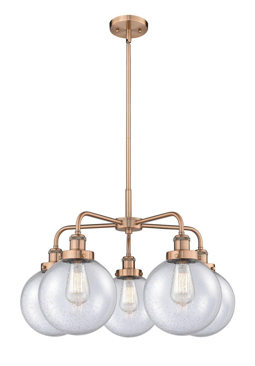 INNOVATIONS 916-5CR-AC-G204-8 Beacon 5 26 inch Chandelier Antique Copper