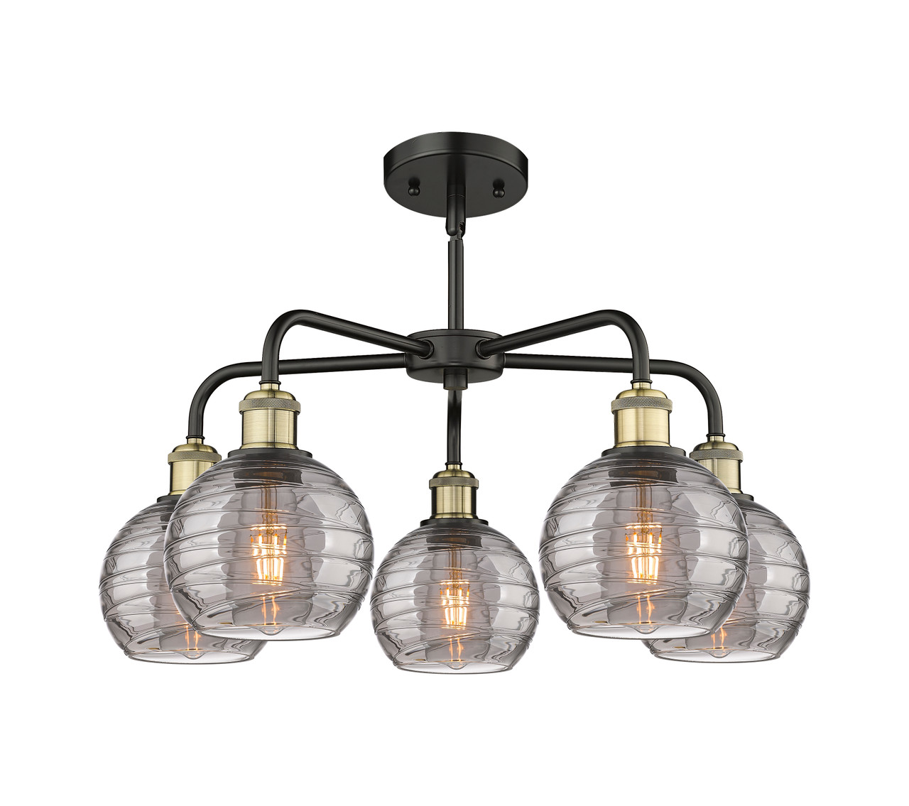 INNOVATIONS 516-5CR-BAB-G1213-6SM Athens Deco Swirl 5 23.875 inch Chandelier Black Antique Brass
