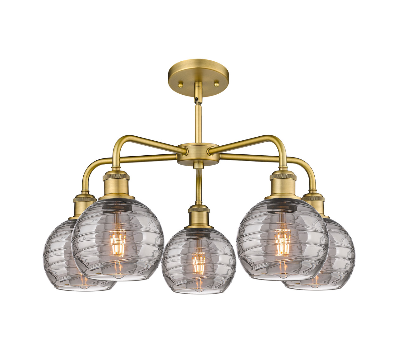 INNOVATIONS 516-5CR-BB-G1213-6SM Athens Deco Swirl 5 23.875 inch Chandelier Brushed Brass