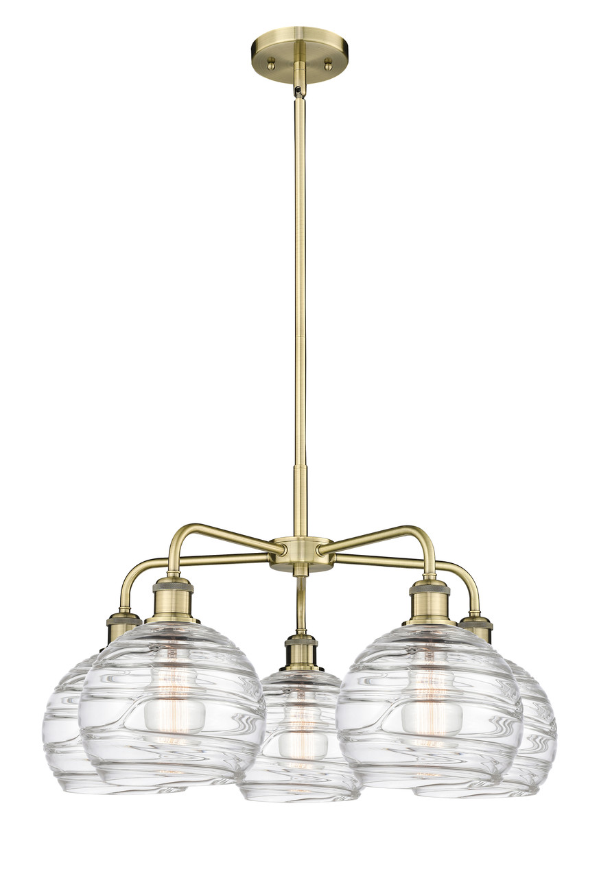 INNOVATIONS 516-5CR-AB-G1213-8 Athens Deco Swirl 5 26 inch Chandelier Antique Brass