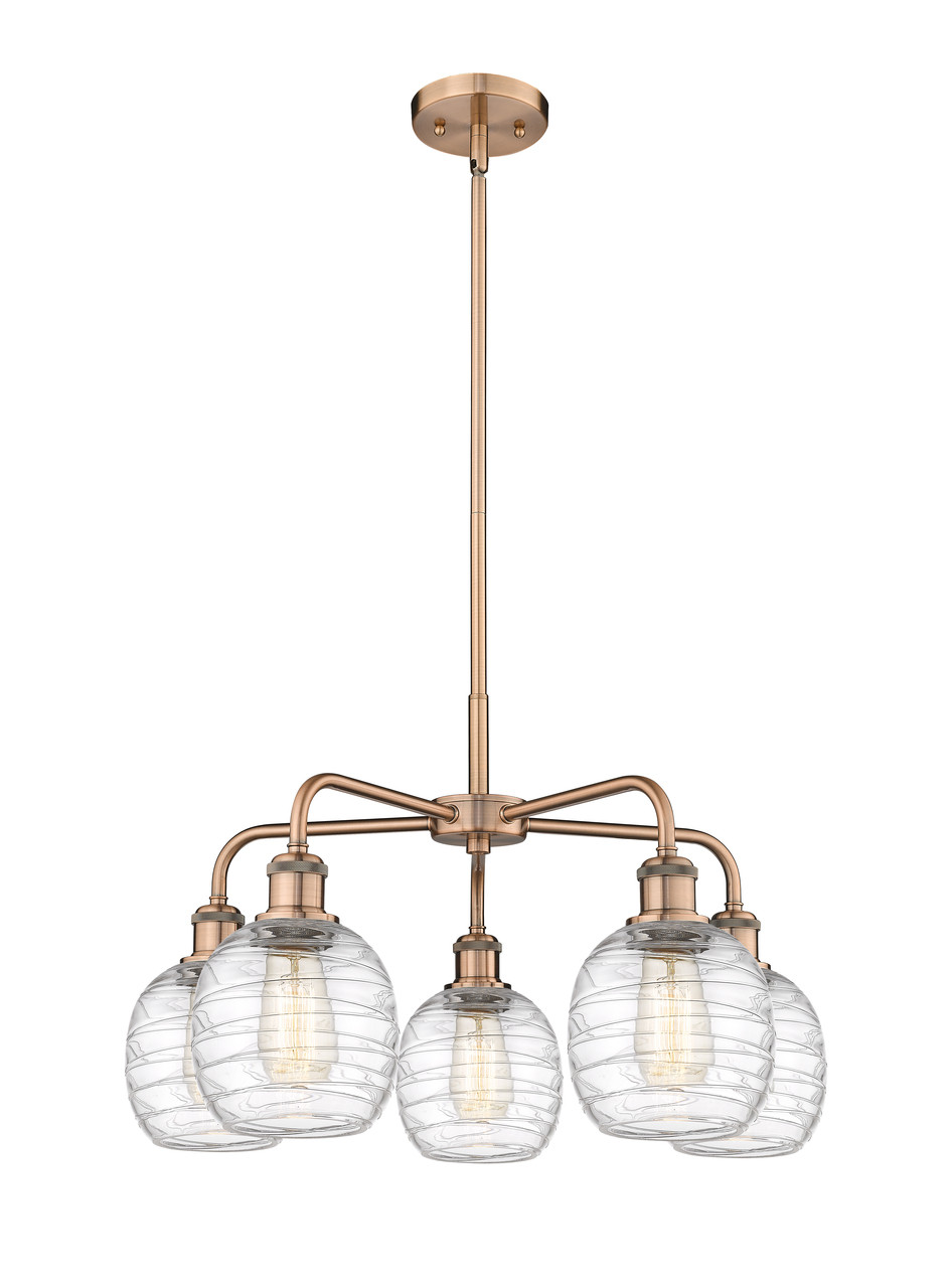 INNOVATIONS 516-5CR-AC-G1013 Belfast 5 24 inch Chandelier Antique Copper