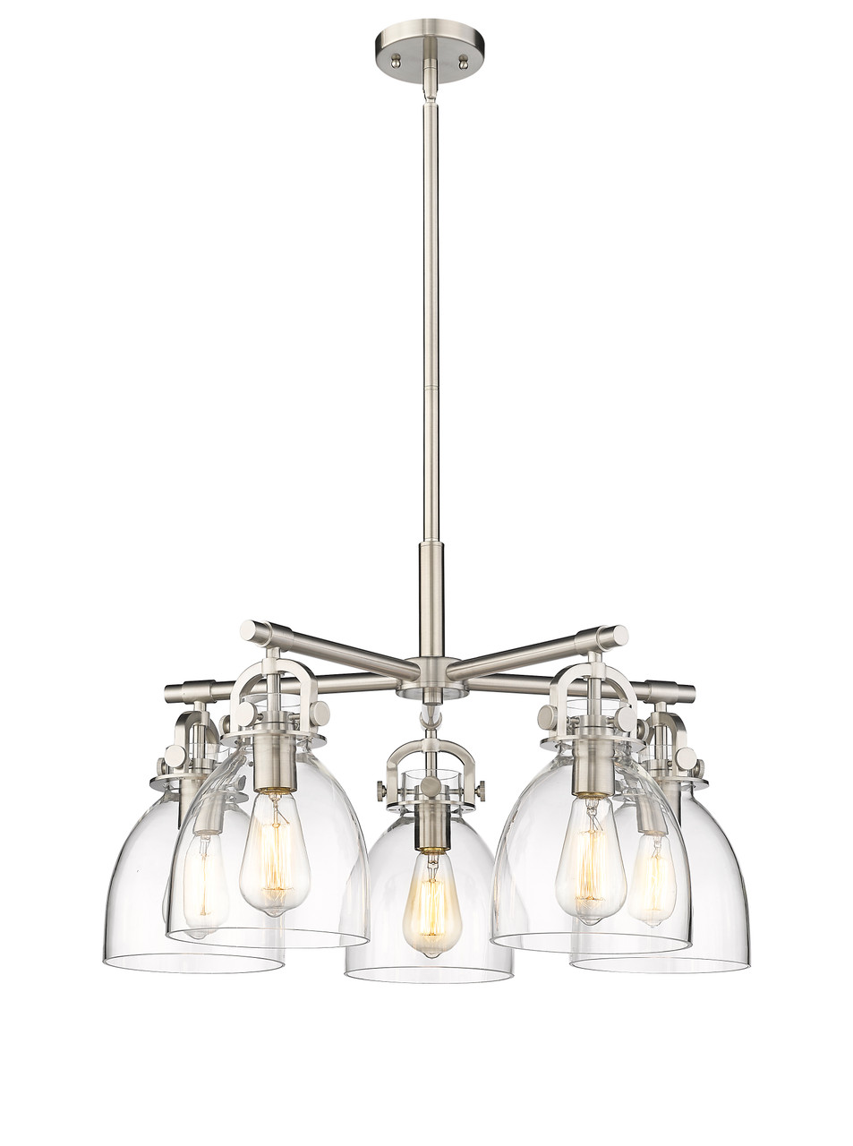 INNOVATIONS 410-5CR-SN-G412-7CL Newton Bell 5 26 inch Chandelier Satin Nickel