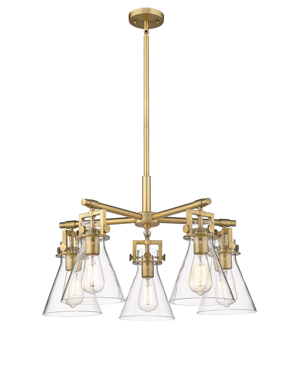 INNOVATIONS 411-5CR-BB-G411-7CL Newton Cone 5 26 inch Chandelier Brushed Brass