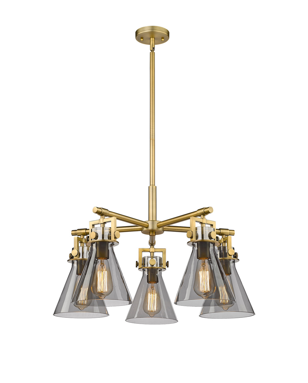 INNOVATIONS 411-5CR-BB-G411-7SM Newton Cone 5 26 inch Chandelier Brushed Brass