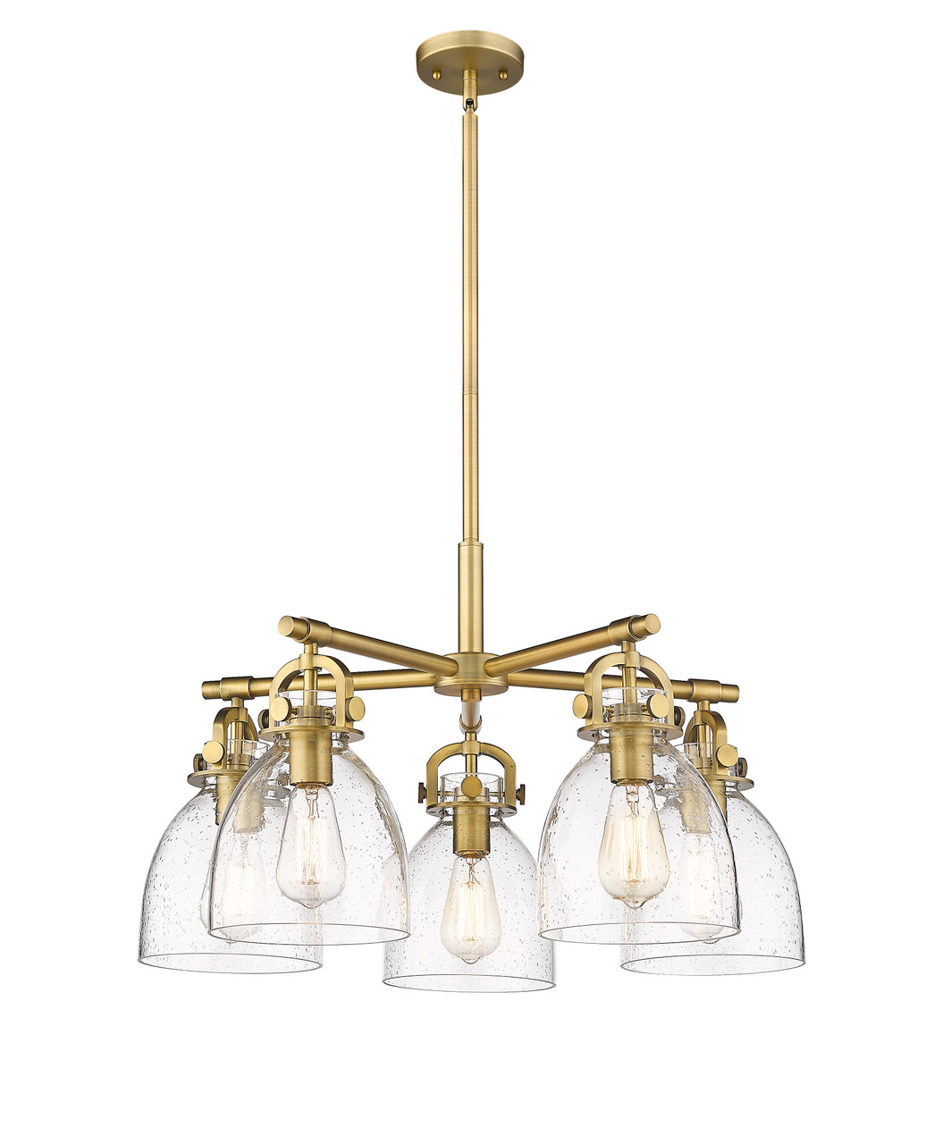 INNOVATIONS 410-5CR-BB-G412-7SDY Newton Bell 5 26 inch Chandelier Brushed Brass
