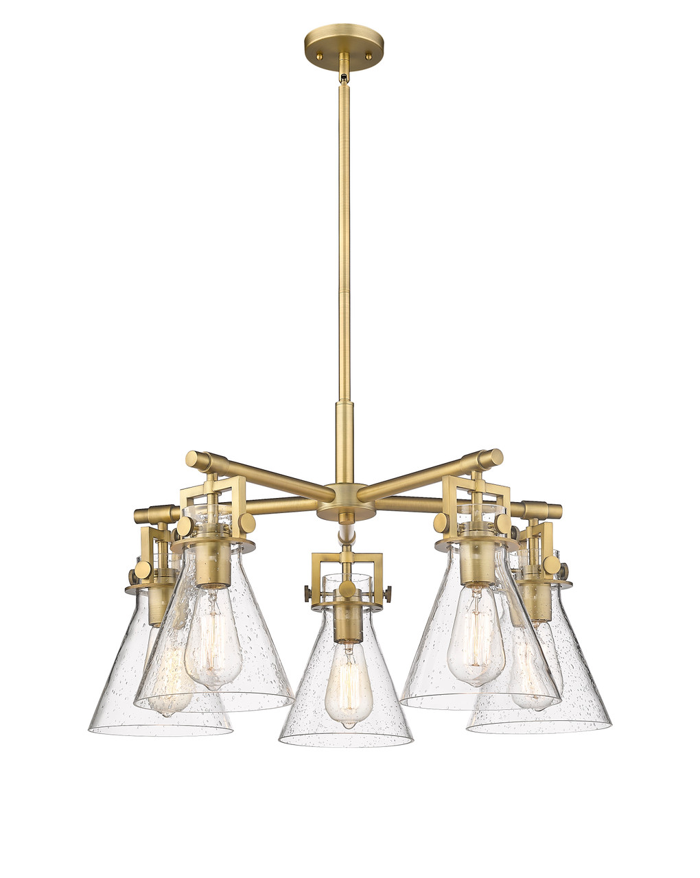 INNOVATIONS 411-5CR-BB-G411-7SDY Newton Cone 5 26 inch Chandelier Brushed Brass