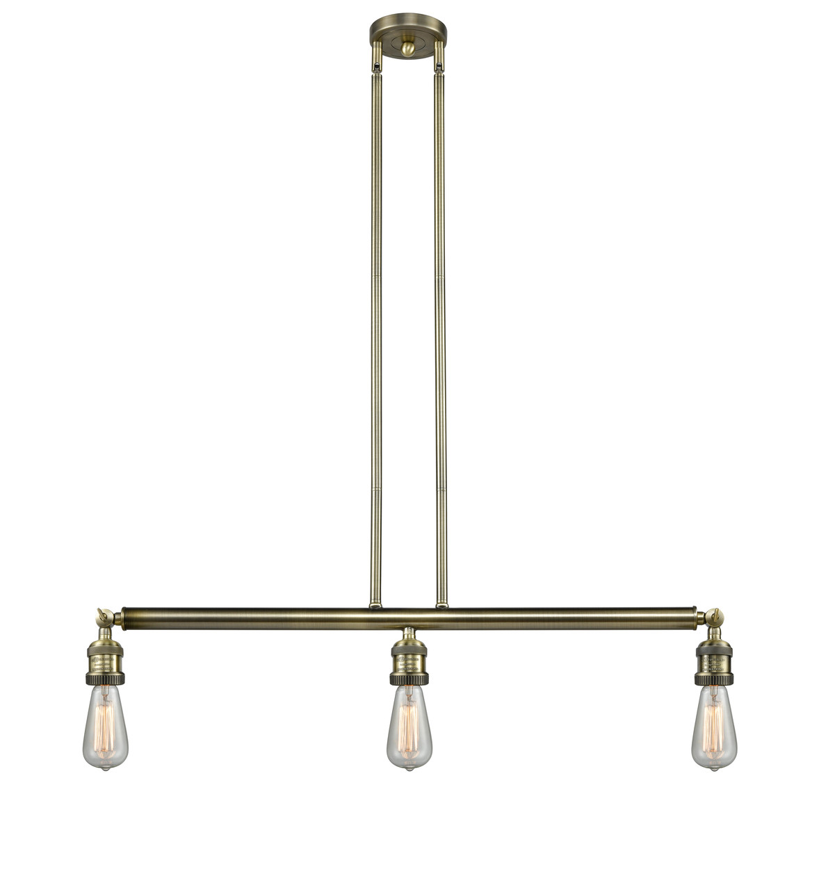 INNOVATIONS 213-AB-LED Bare Bulb 3 Light Island Light part of the Franklin Restoration Collection Antique Brass