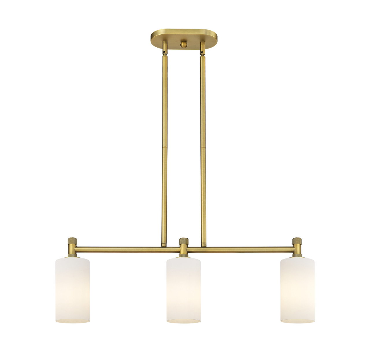 INNOVATIONS 434-3I-BB-G434-7WH Crown Point 3 30.5 inch Island Lighting Brushed Brass INNOVATIONS 434-3I-BB-G434-7WH Crown Point 3 30.5 inch Island Lighting Brushed Brass