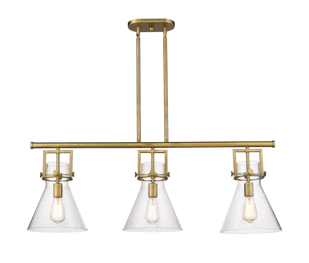 INNOVATIONS 411-3I-BB-G411-10SDY Newton Cone 3 41.5 inch Island Lighting Brushed Brass
