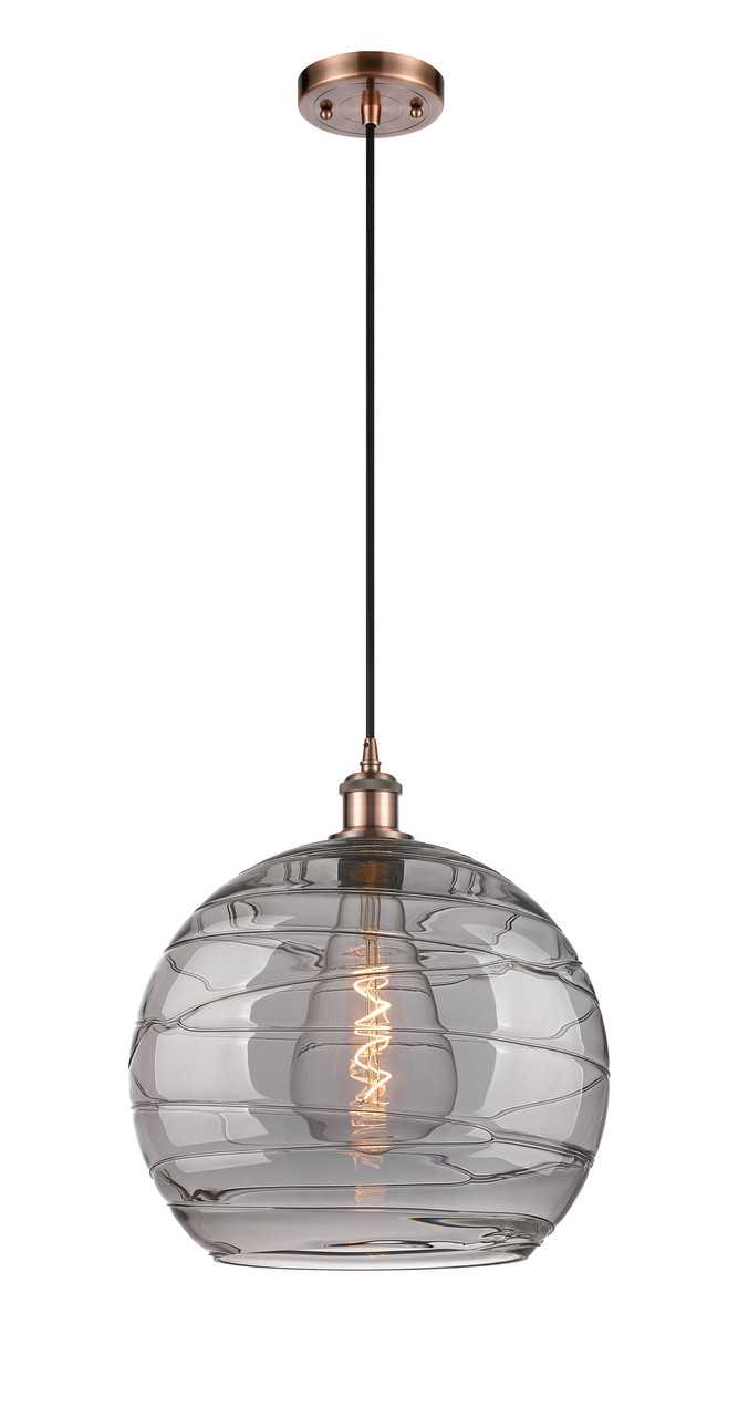 INNOVATIONS 516-1P-AC-G1213-14SM Deco Swirl 1 Light 13.75 inch Pendant Antique Copper