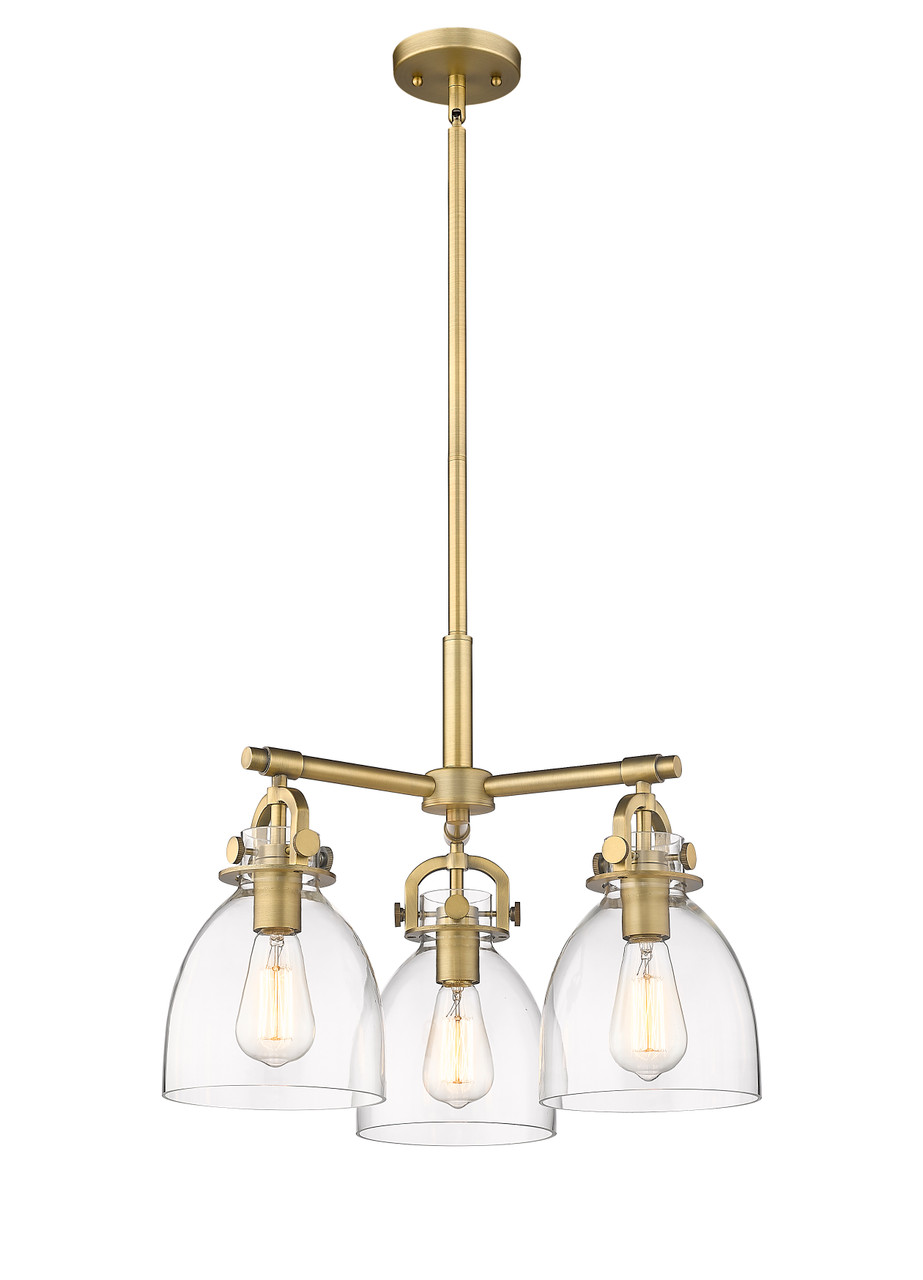 INNOVATIONS 410-3CR-BB-G412-7CL Newton Bell 3 20.625 inch Pendant Brushed Brass