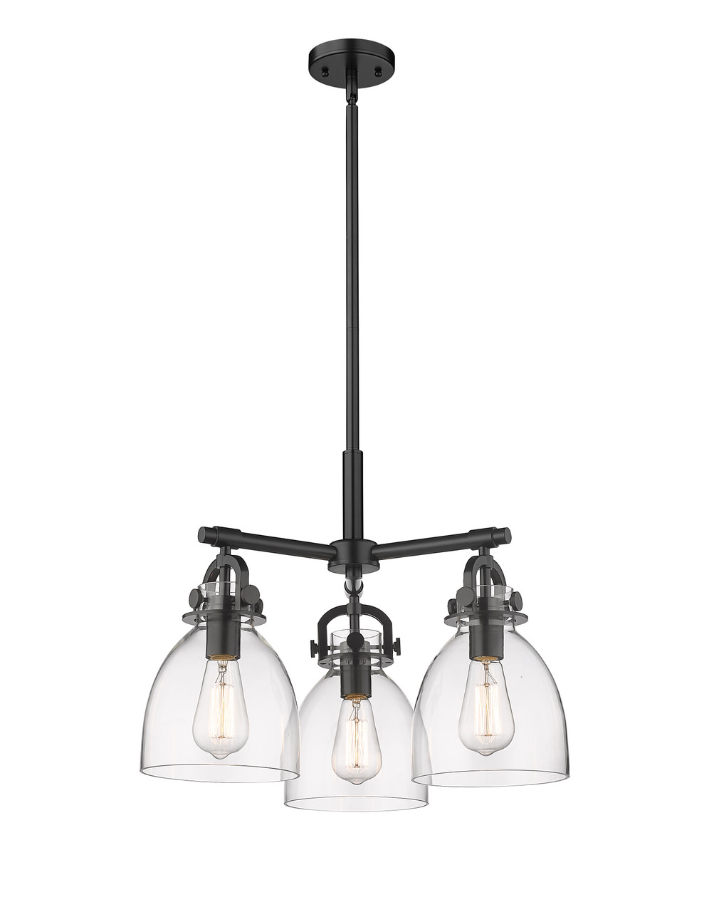 INNOVATIONS 410-3CR-BK-G412-7CL Newton Bell 3 20.625 inch Pendant Matte Black